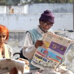 old couple, reading, newspaper